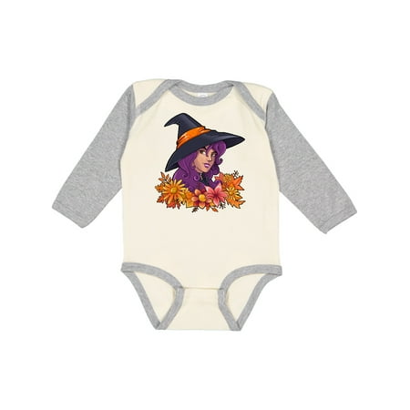 

Inktastic Witch with Autumn Flowers and Leaves Gift Baby Boy or Baby Girl Long Sleeve Bodysuit