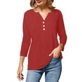 thumbnail image 3 of T Shirts For Women Womens Tops 3/4 Sleeve Cotton Linen Blouses Led Top T Shirt Solid Color Comfy Tops Spring Casual Tunic Top, 3 of 7