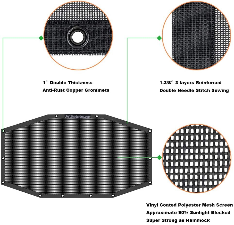 Shadeidea Jeep Wrangler Sunshade JL Unlimited (2018-Current) 4 Door Rear-Black Mesh Screen Sunshade JLU SAHARA RUBICON SPORT S MOAB Top Cover UV Blocker with Grab Bag-10 years Warranty