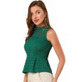 thumbnail image 1 of INSPIRE CHIC Women's Ruffle Neck Keyhole Back Sleeveless Floral Lace Peplum Top, 1 of 6