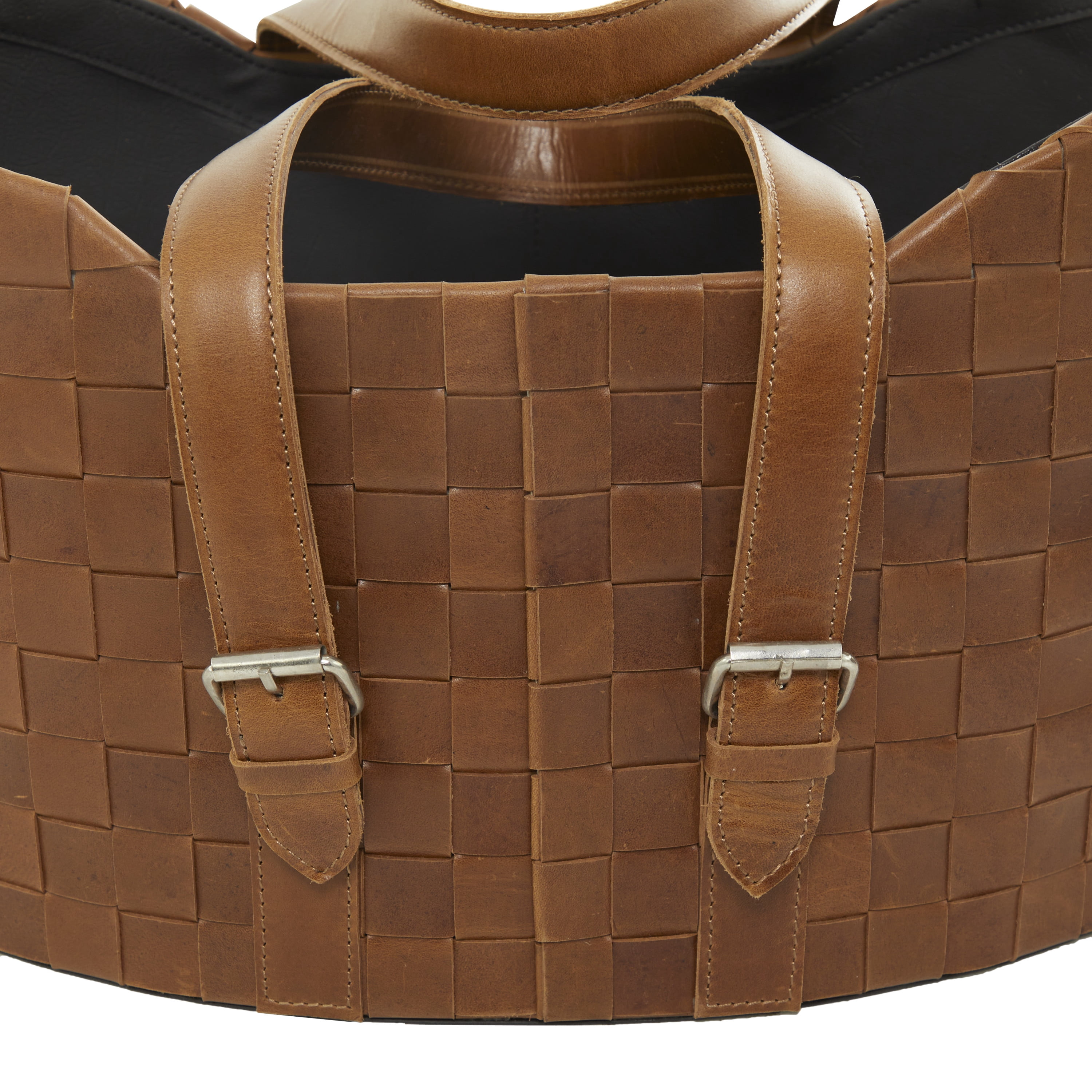DecMode 16"W, 14"H Leather Modern Storage Basket, Brown, 2-Piece