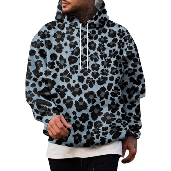men's leopard print hoodie, retro animal print pullover sweatshirt, vintage casual hooded top with pocket, brown cheetah pattern fleece jumper, streetwear graphic hoodie for men, cozy winter warm