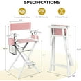 thumbnail image 3 of OmySalon Director's Chair 31" Height Folding Portable w/Storage Pouch & Footrest, Makeup Artist Chair for Salon, Events, Mobile, 250lb Capacity, Solid Wood Frame & Pink Striped Canvas Seat, 3 of 7