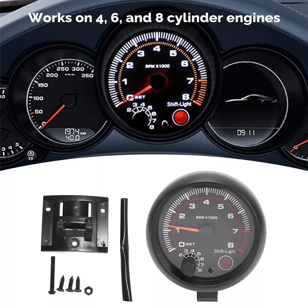 BAGUER 3.75" 12V Car Tachometer Gauge Meter with LED Shift Light 0-8000 RPM
