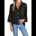 thumbnail image 3 of Blusa Informal con Mangas Acampanadas 3/4 para Mujer, con Botones y Dobladillo con Volantes, con Ojales Negro S, 3 of 8