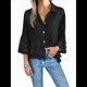 thumbnail image 3 of Blusa Informal con Mangas Acampanadas 3/4 para Mujer, con Botones y Dobladillo con Volantes, con Ojales Negro S, 3 of 8