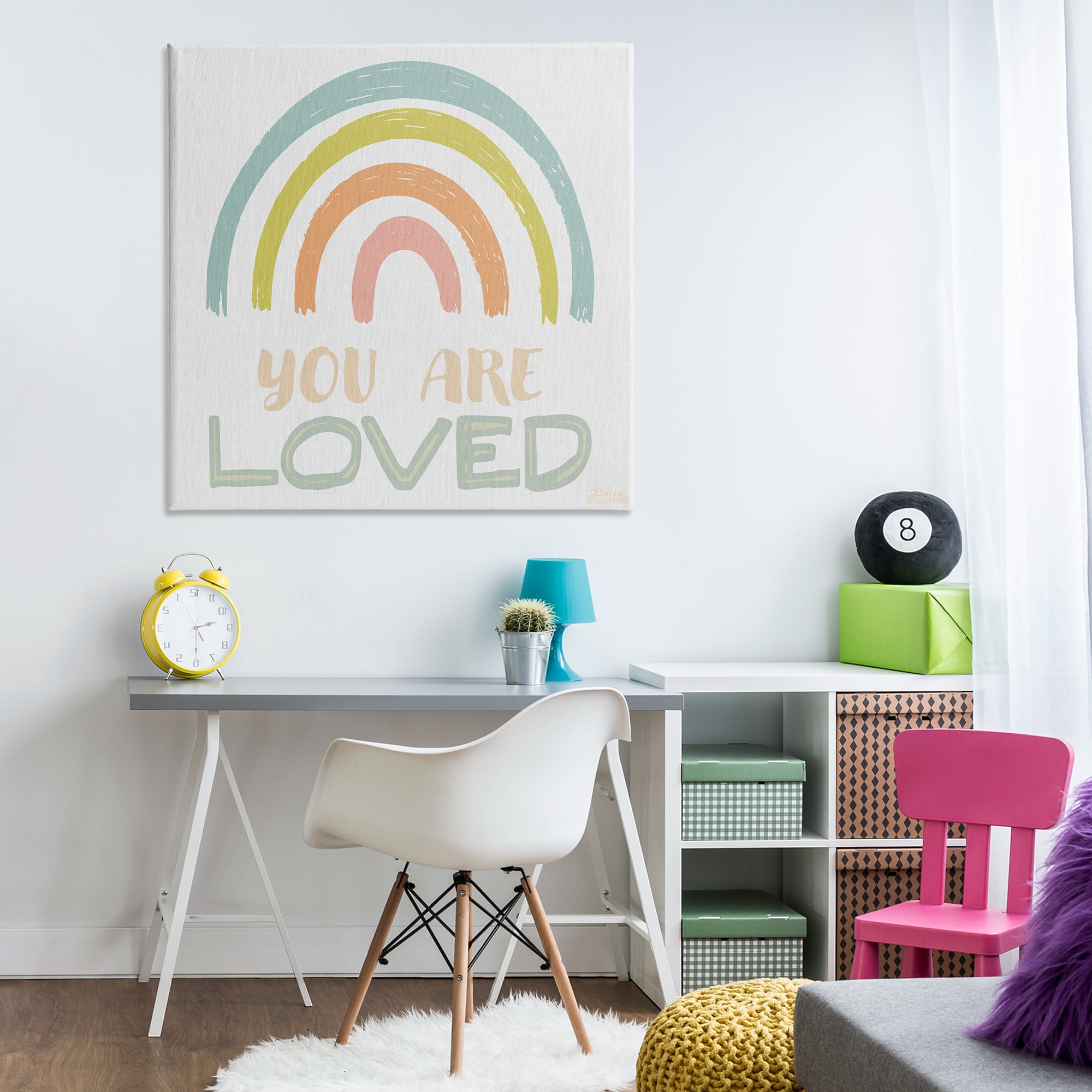 Stupell Industries You Are Loved Rainbow Text & Numbers Painting Wrapped Canvas Art Print Wall Art, 36 x 36