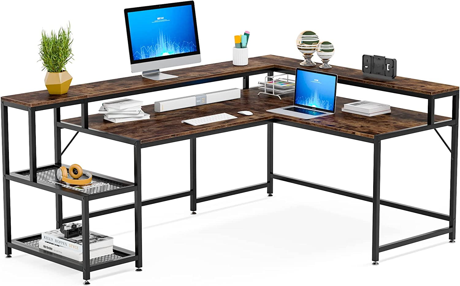 Tribesigns 69" Reversible L Shaped Desk with Monitor Stand, Corner