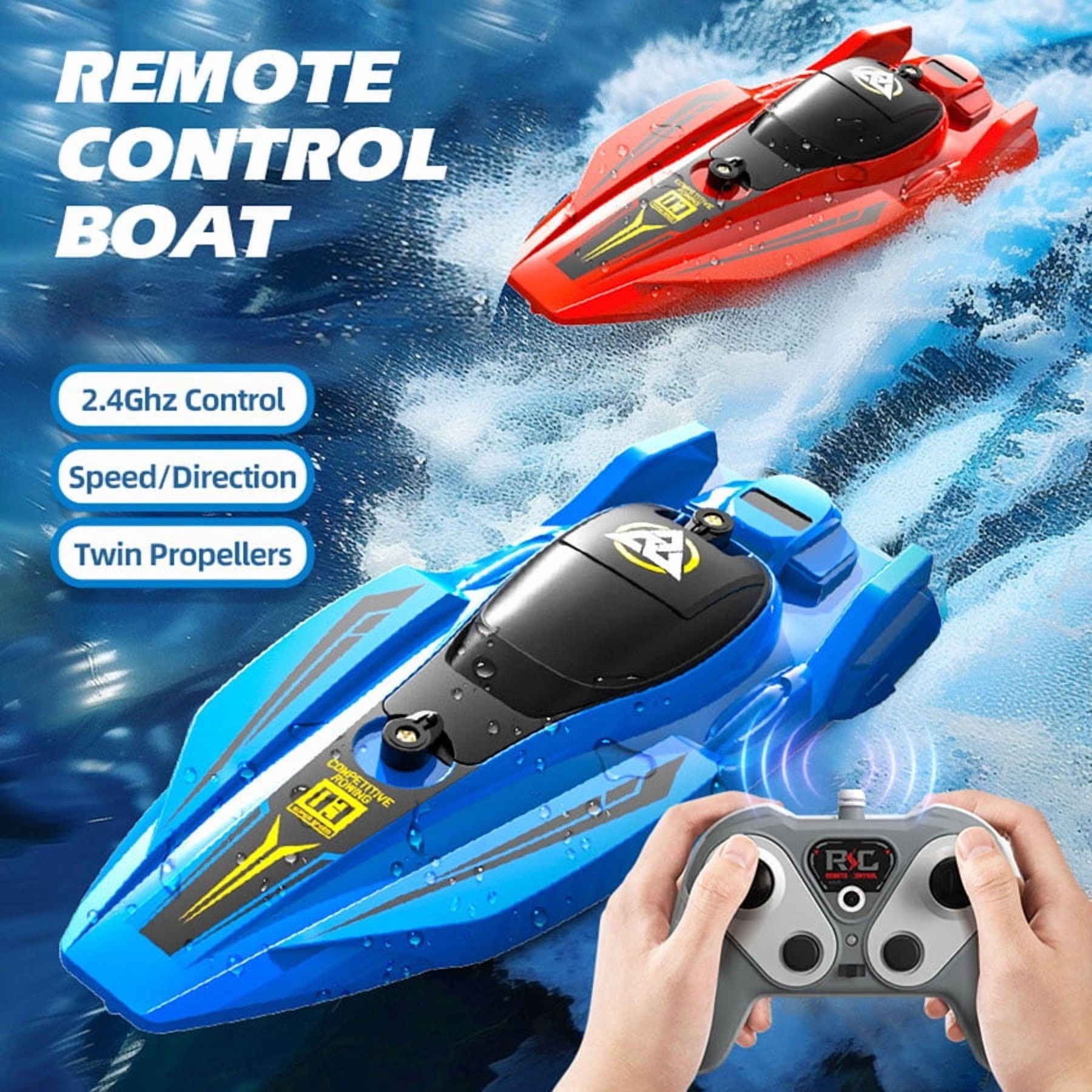 High-Speed RC Boat, Funtogether Toys, 25km/h with Dual Motors, 2.4GHz Waterproof Racer for Pools & Lakes