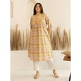 thumbnail image 3 of XL LOVE By Janasya Indian Women's Plus Size Multicolor Cotton Ethnic Motifs A Line Kurta, 3 of 5
