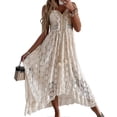 thumbnail image 1 of Women Dress Lace Large Hem Summer Elegant Spaghetti Strap Midi Dress For Party, 1 of 2