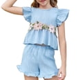 thumbnail image 2 of ITSAME Girls Outfit 2-Piece, Flower Embroidery Top and Ruffled Shorts Summer Casual Clothing Set Light Blue Size 7-8, 2 of 8