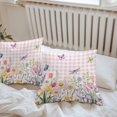 thumbnail image 6 of Throw Pillow Covers 18x18 Inch Set of 2, Wildflowers Waterproof Outdoor Pillow Covers, Spring Watercolor Tulip Floral Leaf Pink Plaid Decorative Cushion Pillowcases for Couch, Sofa, Bed, Patio, 6 of 9