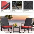 thumbnail image 2 of Vineego 3 Pieces Patio Rattan Rocking Chair Set with Cushion and Table Outdoor Porch and Garden Furniture Set, Red, 2 of 7