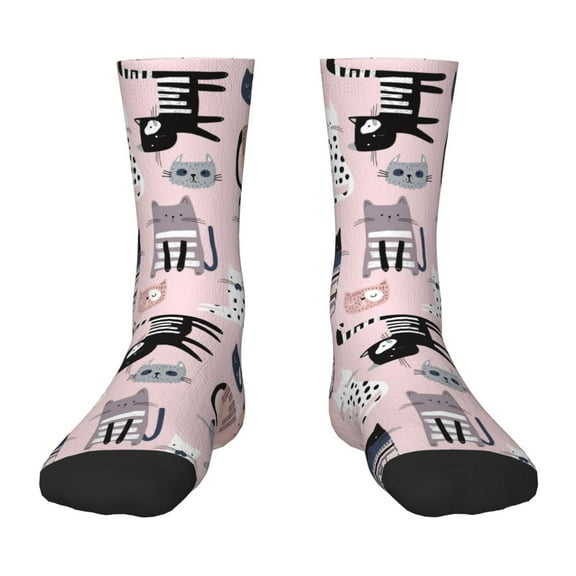 Qokaie Cat Drawing Kids Socks, Crew Socks for Boys Girls, Children's Socks,Kids Non Slip Crew Cotton Gift Socks,Comfortable & Breathable