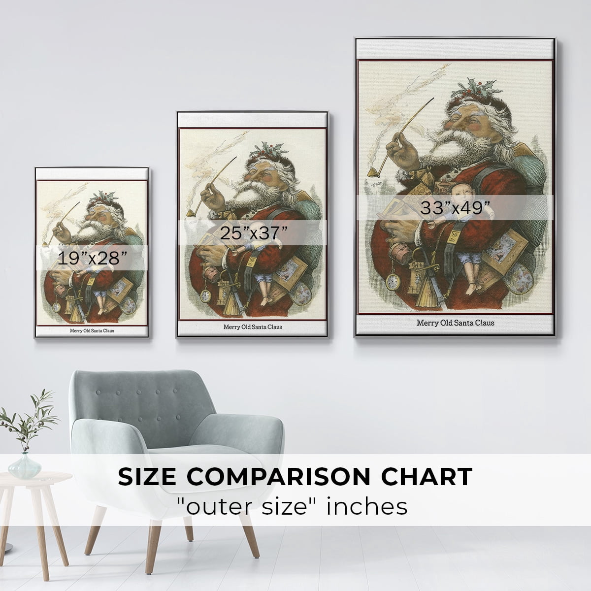 Merry Santa - Framed Gallery Wrapped Holiday Canvas - 27 x 41 - Silver Frame