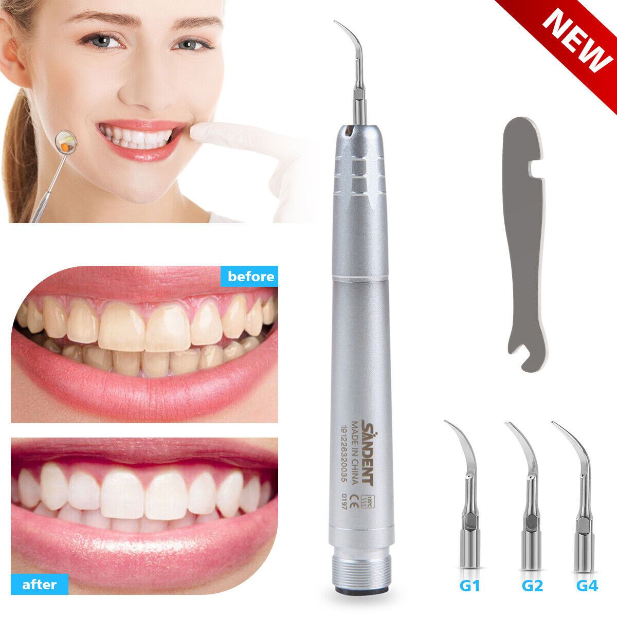 NSK Style Dental Ultrasonic Air Perio Scaler Handpiece Hygienist 2-Hole + 3 Tips