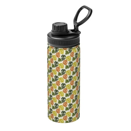 

Goofa Monstera Leaves Print 18oz Sports Insulated Kettle With Straw Water Bottle Sports Water Bottle For Running Hiking Cycling Climbing Mans Womans