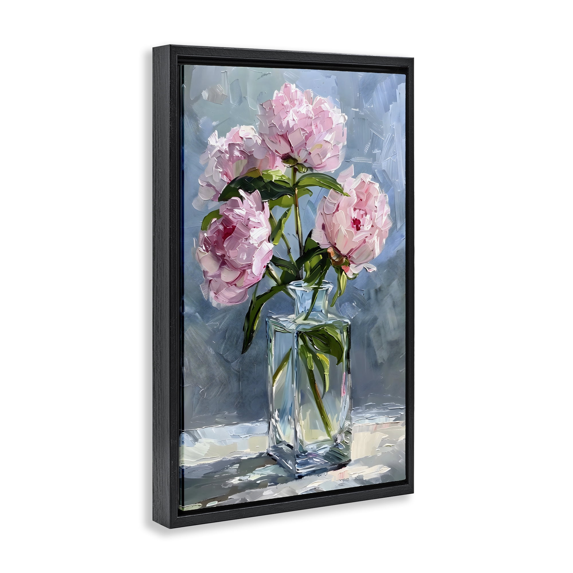 Stupell Industries Beautiful Pink Pastel Peonies Black Framed Floater Canvas Wall Art, design by Creative Studio