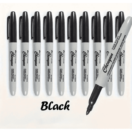 10 X Black Marker Pens Fine Bullet Tip Permanent Markers