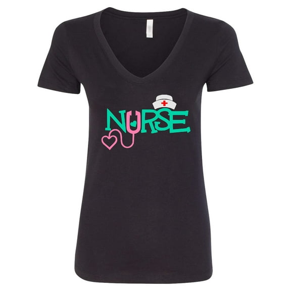 Inktastic Cute Nurse Stethoscope and Hat Women's V-Neck T-Shirt