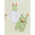 thumbnail image 3 of Okbabeha Newborn Baby Boy My First Easter Outfit Long Sleeve Romper Bunny Embroidery Plaid Overalls Jumpsuit Rabbit Ears Hat 3 Piece Spring Set, 3 of 8