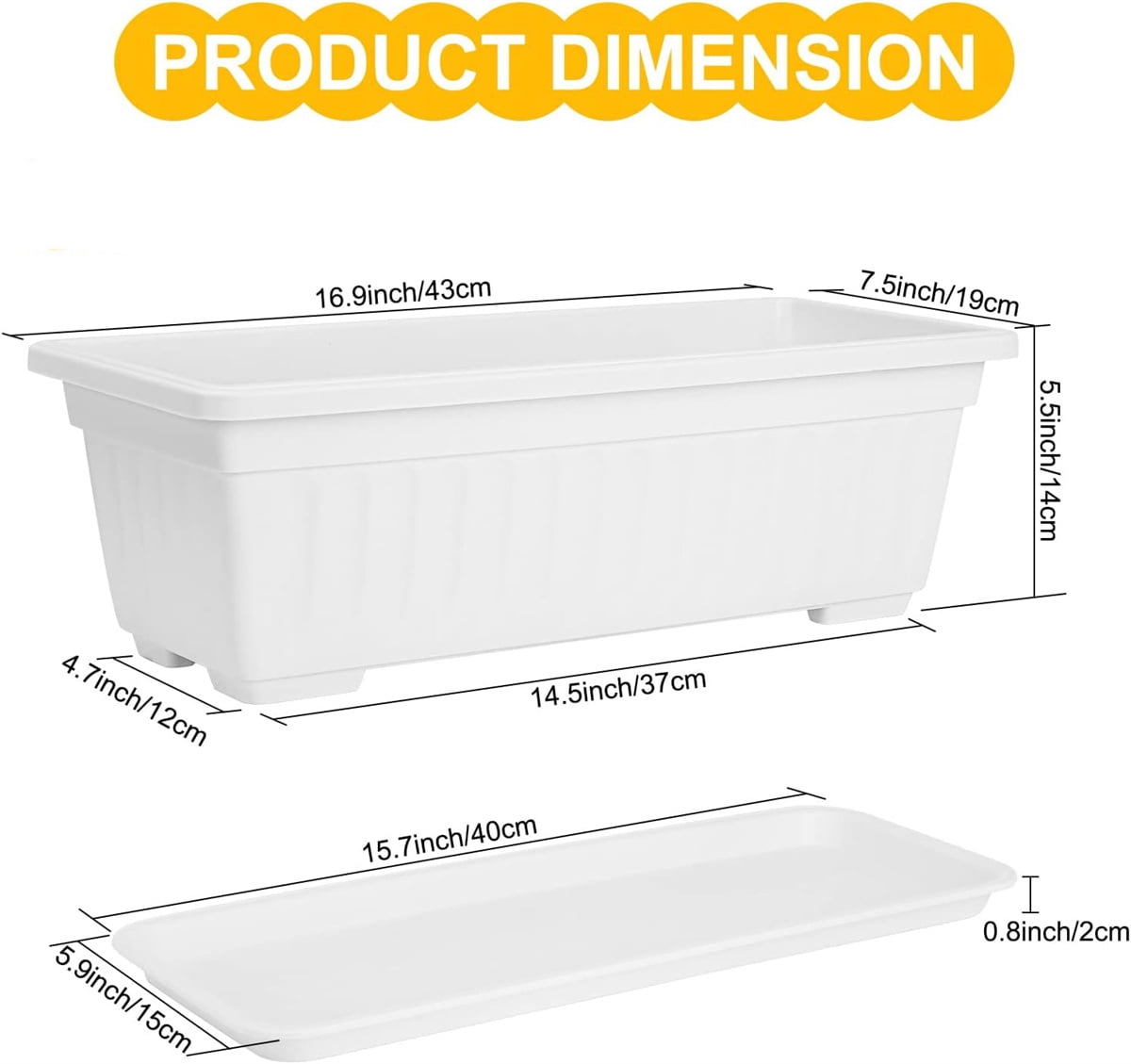 White Windowsill Planter,Bexikou 3 Packs 17 Inch Rectangular Window Flower Box Planter,Plastic Vegetable Planters with Trays for Windowsill, Patio, Garden, Balcony, Porch