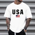 thumbnail image 1 of Camiseta de algodón con estampado de la bandera patriótica de EE. UU. para hombre. Cuello redondo de algodón, manga corta, tejido de punto ligeramente elástico, corte regular, comodidad para todas las, 1 of 6