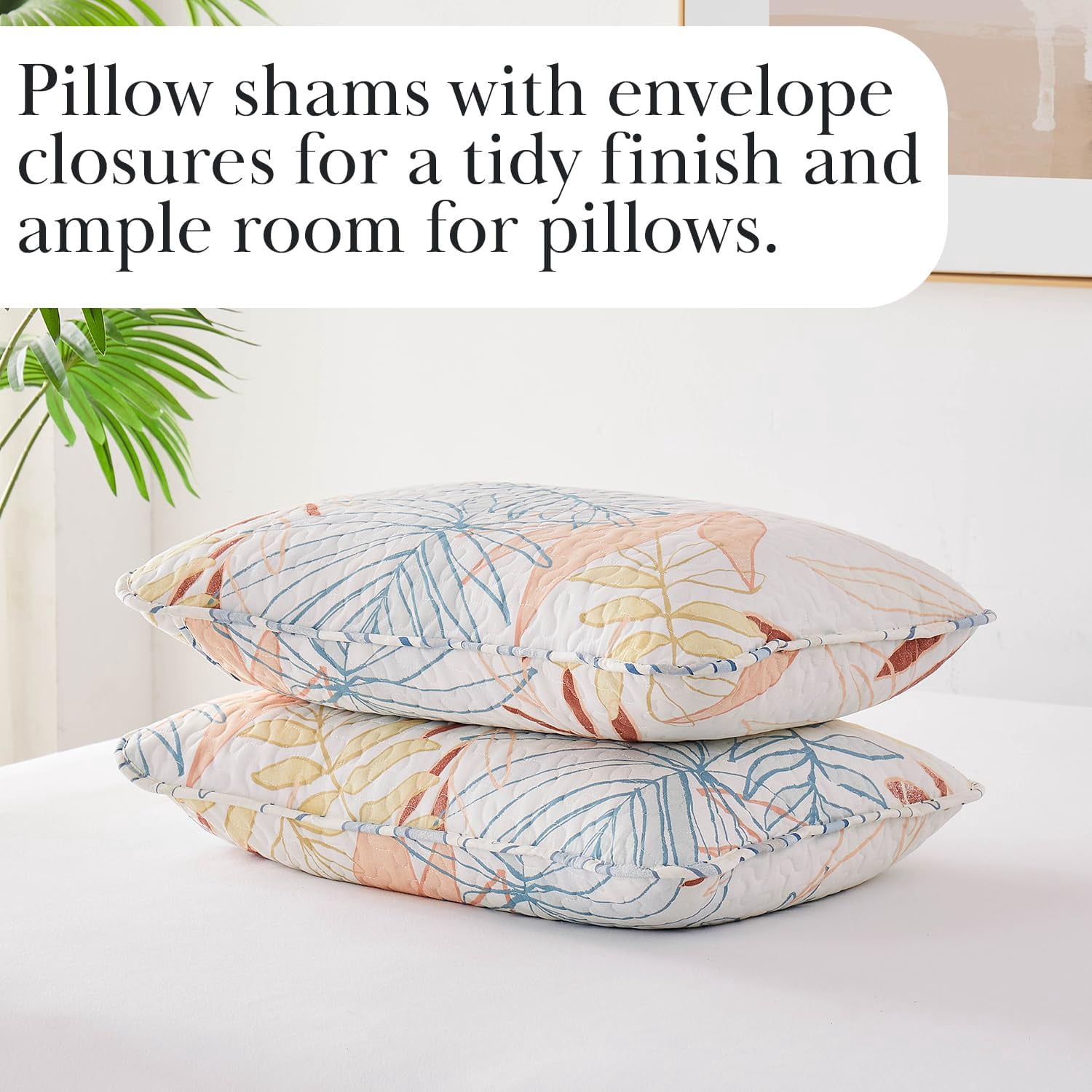 Southshore Fine Living, Inc. Tropic Leaf Collection, Oversized Quilts For King Bed, Lightweight Coverlet, All Season Quilt Set and 2 Quilted Pillow Shams, California/King Quilts, Cream