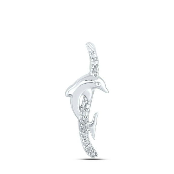 10K White Gold Womens Round Diamond Dolphin Pendant 1/20 Cttw