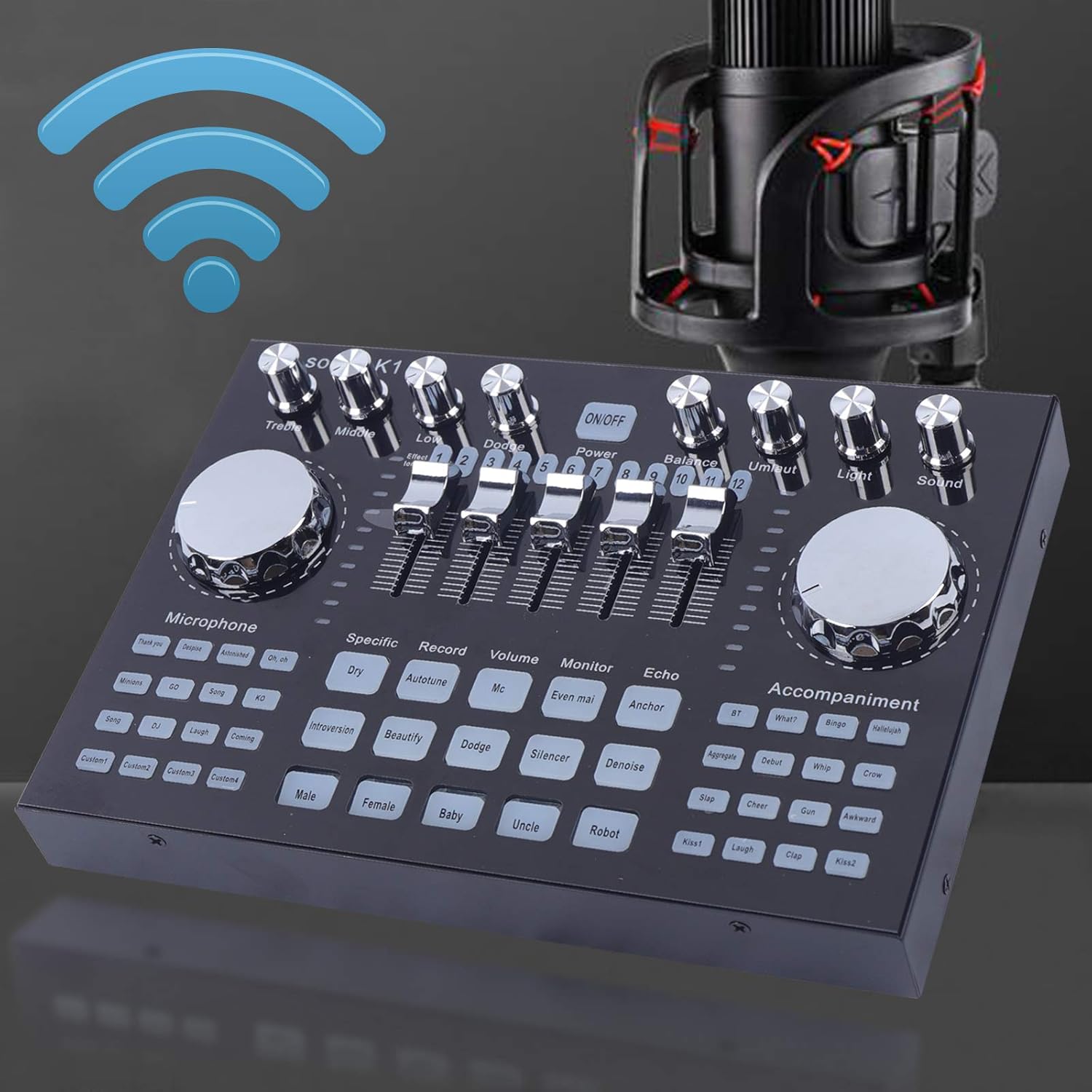 Miumaeov K1 Portable USB Audio Mixer with Bluetooth Dual Phone Live Support DSP Sound Card for Streaming Podcasting and Recording