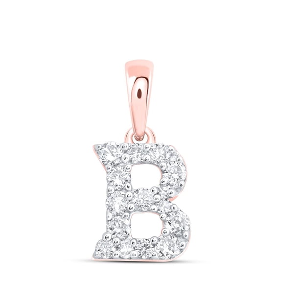 10K Rose Gold Diamond Women's Block Font Initial B Mini Letter Pendant 1/5 CT