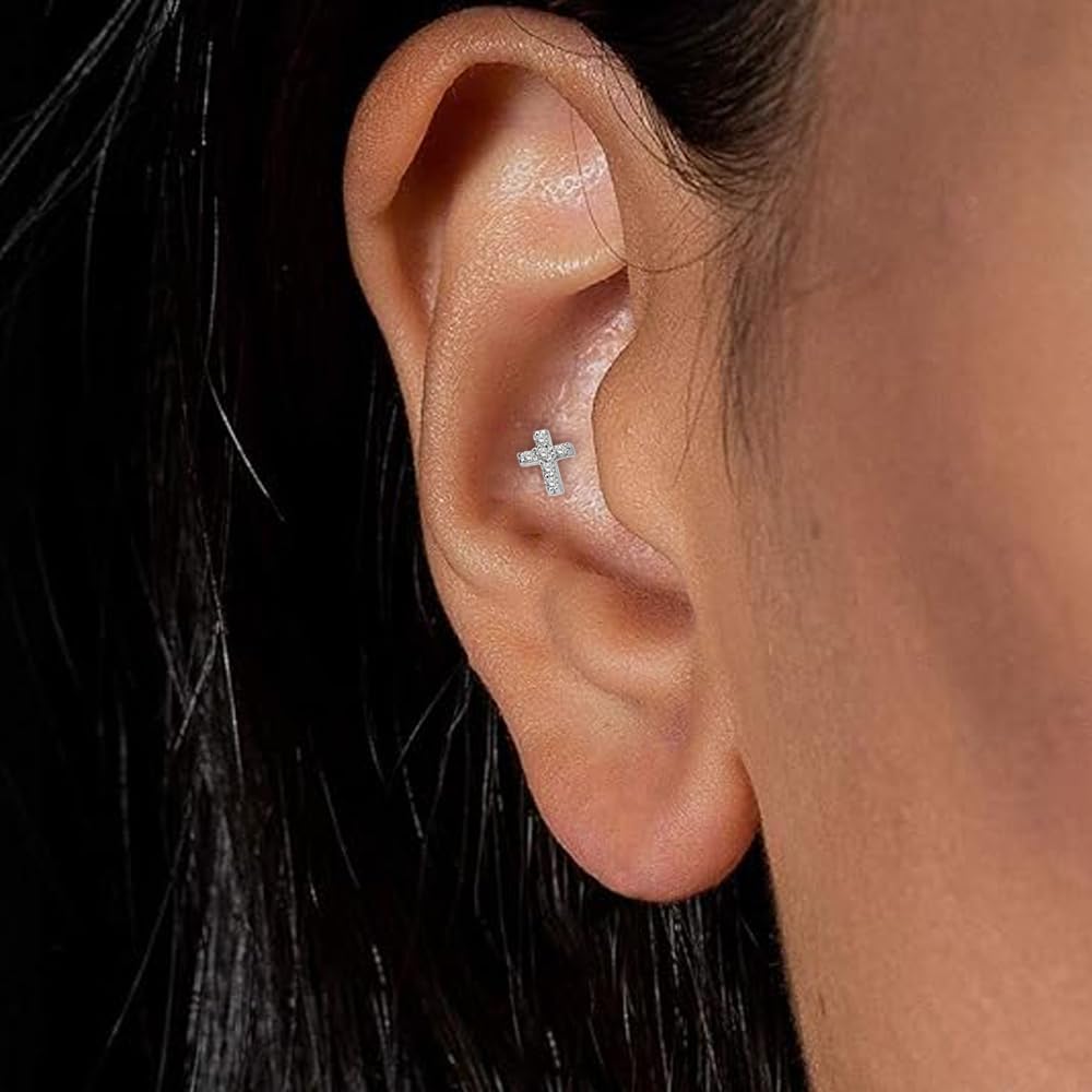 16g Tiny Cross Hypoallergenic 925 Sterling Silver Stud Earrings