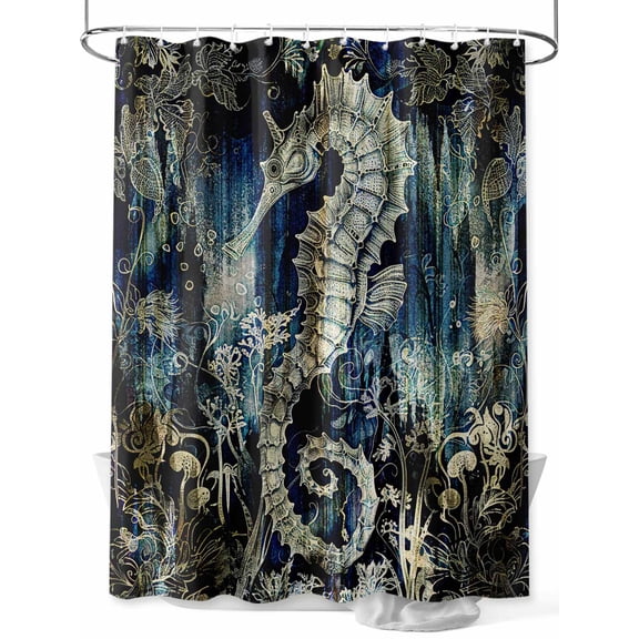 Shower Curtains Ombre Seahorse Leaves Bath Curtain Gradient Ocean Nautical Waterproof Bathroom Shower Curtain Set with Hooks Decoration 72 x 84 Inches