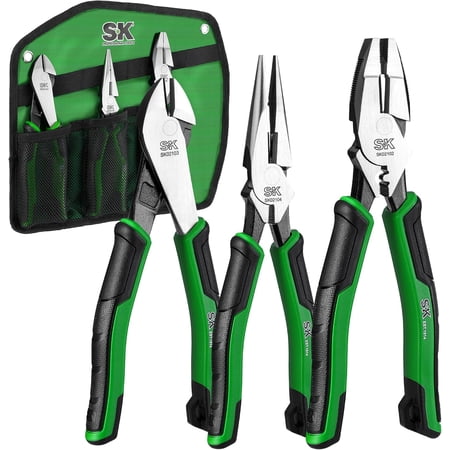3-Piece Pliers Set, 9.5-Inch Linesman, 8-Inch Diagonal & Needle Nose Pliers, High Carbon Steel, Ergonomic Anti-slip Handle, with Rolling Pouch