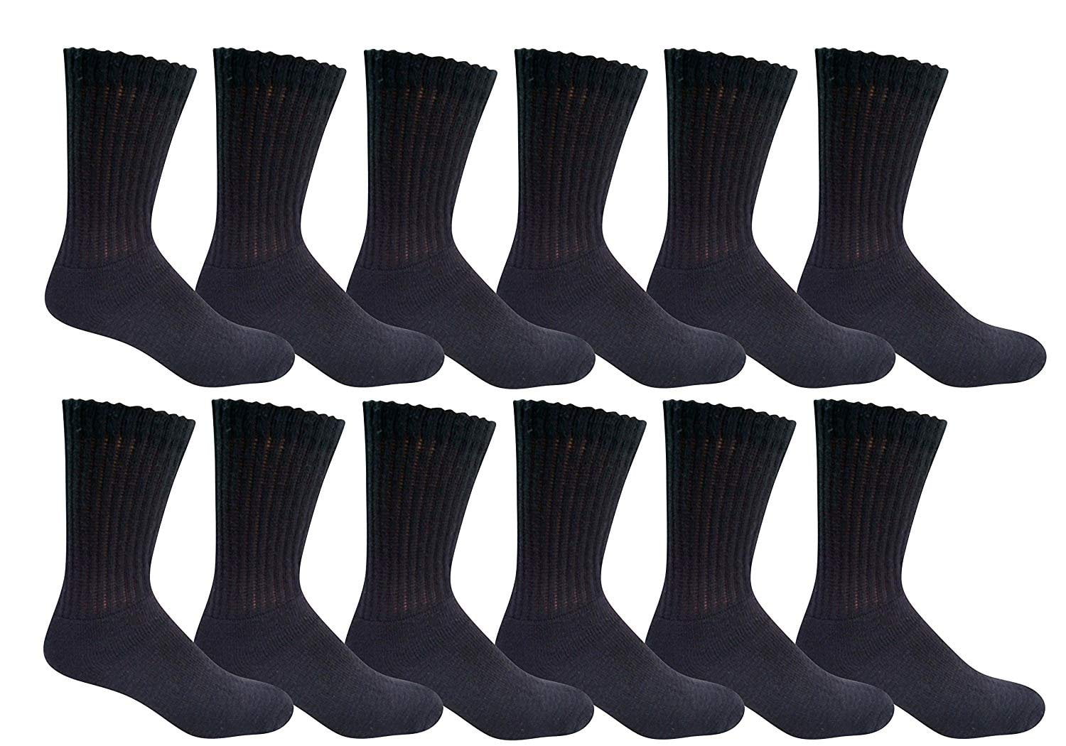 9-11 10-13 Athletic Crew Cotton Black Heel & Toe Socks Men Women 4 12 