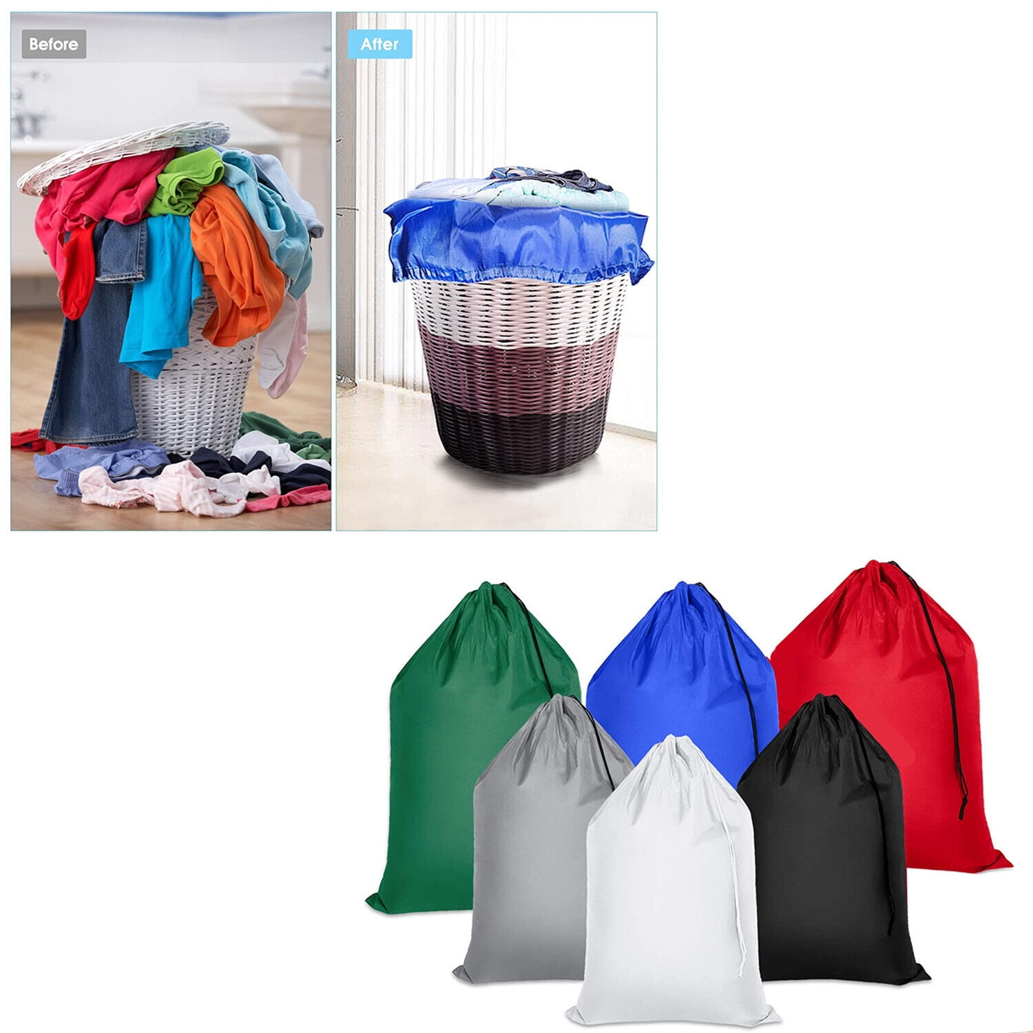 12 Pack Extra Large 29" X 40" Nylon Washable Laundry Bag, Heavy Duty Hamper Drawstring, Assorted Colors