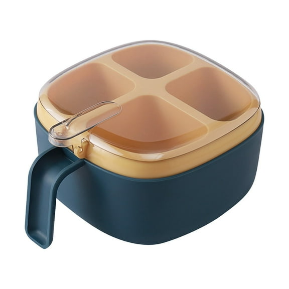 Press-Type Seasoning Box with 4 Compartments & Spoons – Compact Condiment Storage for Kitchen Counter – Spice Organizer for Salt, Sugar, Herbs – Easy Clean Design