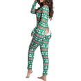 thumbnail image 3 of Fashnice Combinaison pour Femmes Col en V Pyjama Moulant à Rabat Boutonné Confortable pour les Vacances Vert P, 3 of 4