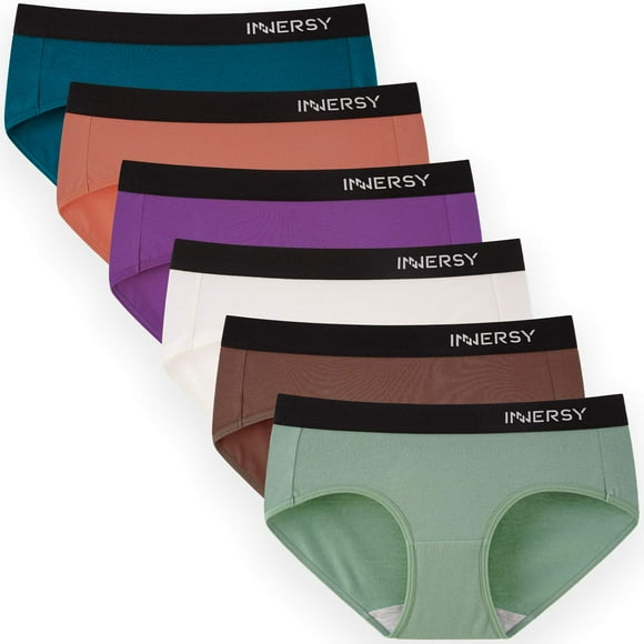 INNERSY Culottes pour Femmes en Coton Style Hipster, Culottes à Grand Ceinture pour Femmes, Lot de 6 (Grand, Multicolore Clair)
