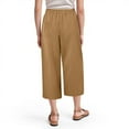 thumbnail image 4 of vigerkar Women's Casual Pants Summer Wide Leg Capris Drawstring Elastic High Waist Cotton Cropped Trousers with Pockets Yellow, XL, 4 of 7