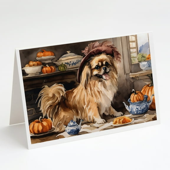 Tibetan Spaniel Fall Kitchen Pumpkins Greeting Cards and Envelopes Pack of 8 7 in x 5 in