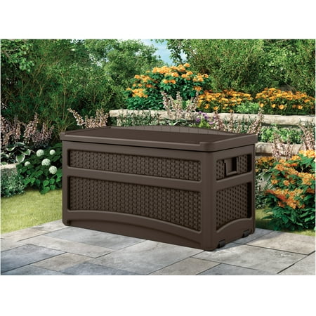 Suncast 73-Gal. Weather-Resistant Resin Outdoor Deck Storage Box and Bench, Java