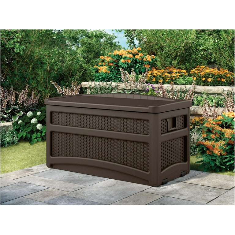 Suncast 24 in. W X 24 in. D Brown Plastic Deck Box with Seat 73 gal Suncast 24 in. W X 24 in. D Brown Plastic Deck Box with Seat 73 gal