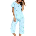 thumbnail image 3 of HAHDAXIA Womens Pajama Set Cotton Capri Pant Pyjama Short Sleeve Sleepwear Summer Pjs, 3 of 7