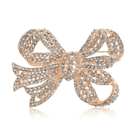 Bling Jewelry Womens Victorian Style Large Statement Crystal Fashion Bow Brooch Pin Silver Plated
