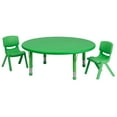 thumbnail image 1 of 45'' Round Green Plastic Height Adjustable Activity Table Set with 2 Chairs, 1 of 3