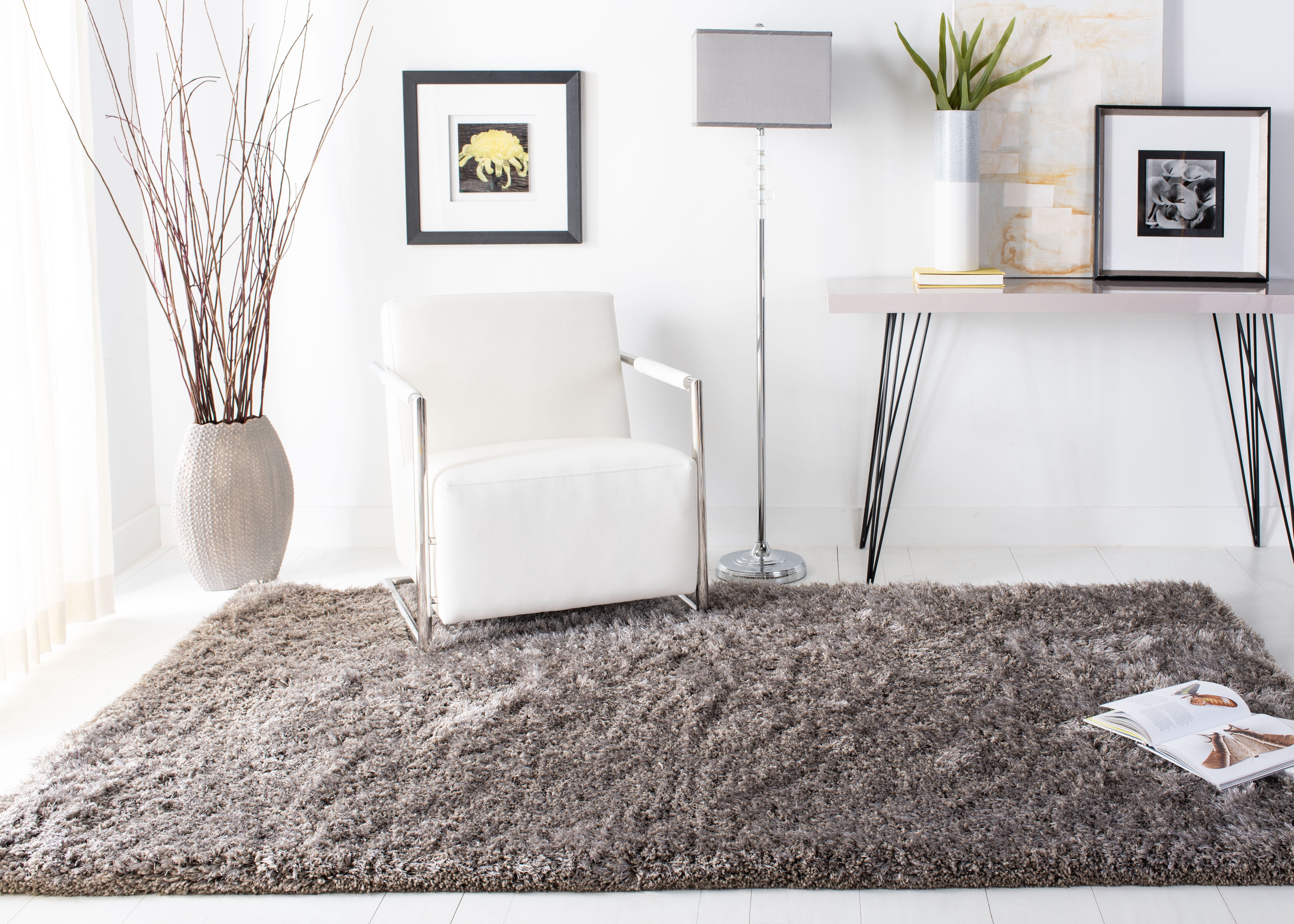 SAFAVIEH Atlantic Kennedy Solid Wool Shag Area Rug, Gray, 4' x 6'
