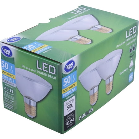 50w White Two Light Great Value LED Indoor Floodlight Light Bulbs, 7W (50W Equivalent), Soft White, Dimmable, 2 Count ()