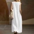 thumbnail image 5 of Guieoi Summer Dresses for Women under $10 Plus Size Flowy Solid-Color V-Neck Sleeveless Dress with Pockets White L, 5 of 6